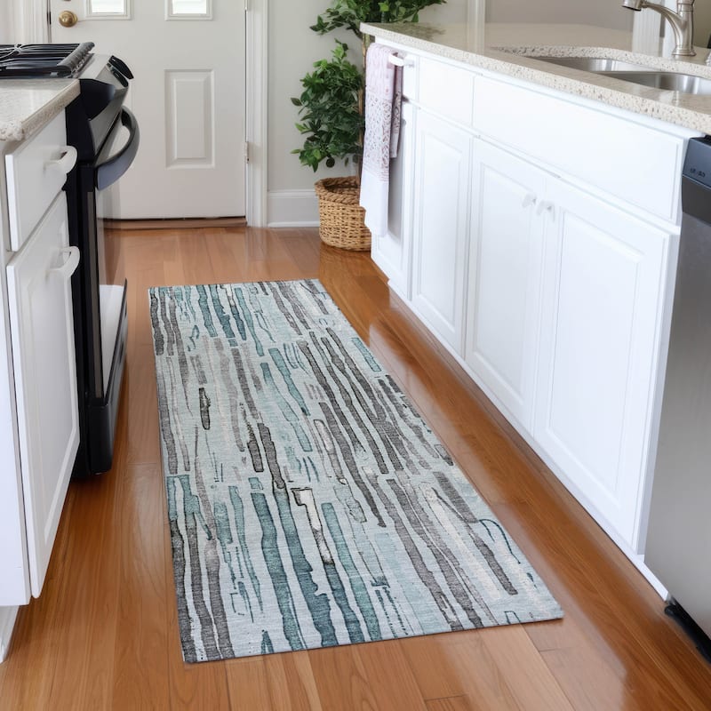 Premium Washable Super Soft Modern Stripes Mayfield Rug - Teal - 2'3" x 7'6"
