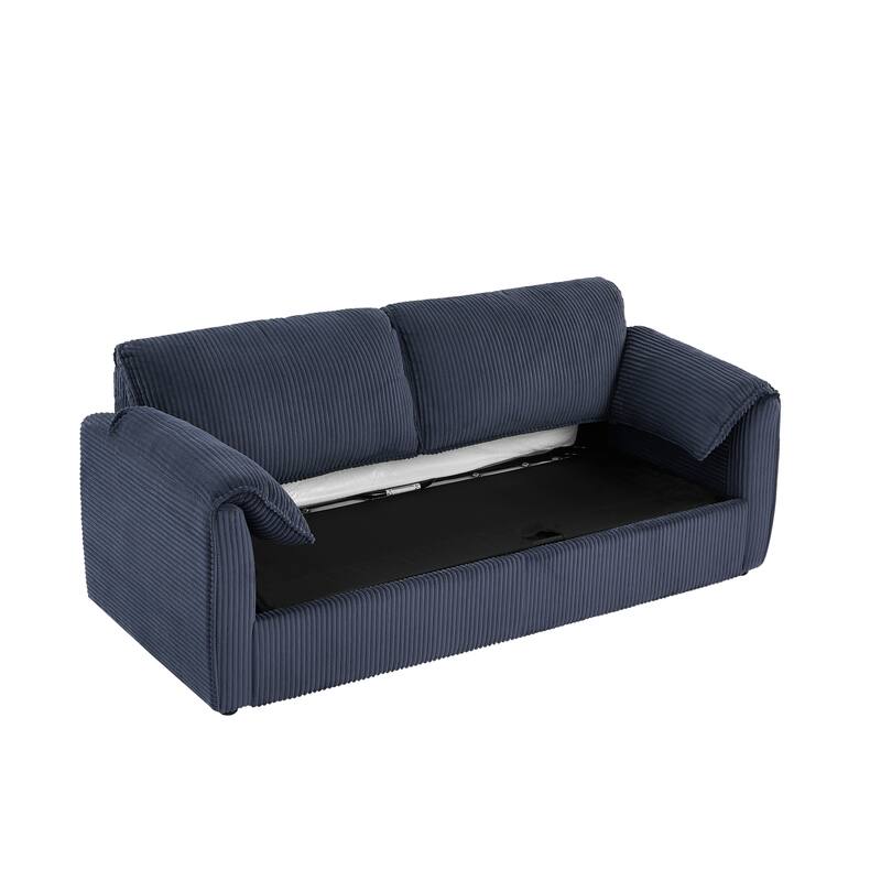79.13-Inch Blue Corduroy Sleeper Sofa Bed with Multiple Modes
