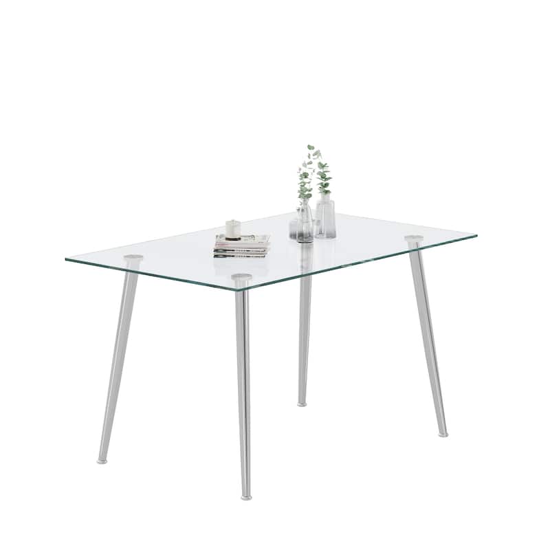 0.32" Thick Tempered Glass Top Dining Table with Stainless Steel Legs for Small Space, Dining Room