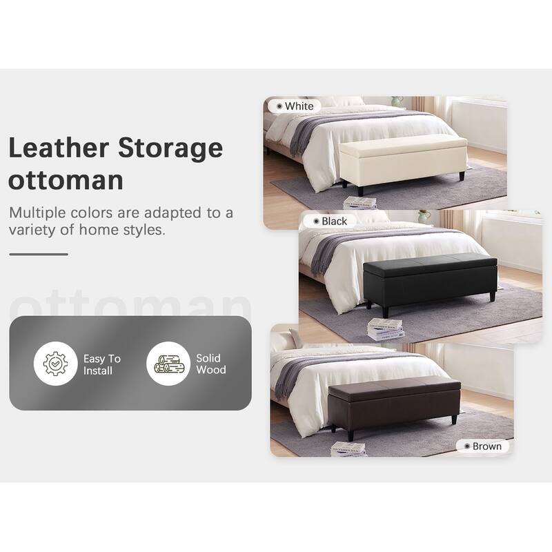 50.3" x 17.50" x 18" Upholstered Rectangular Storage Ottoman-Faux Leather