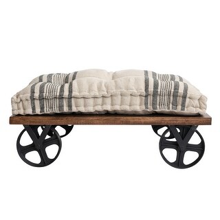 Wood and Metal Ottoman with Tufted Cushion