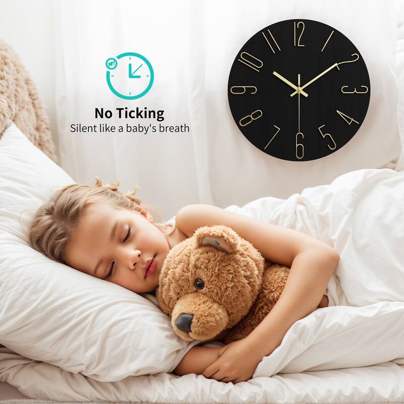 Wall Clock Silent Non-Ticking Analog Clocks Battery Operated Classic Decorative for Kitchen, Office, Bedroom 12 inch - 12 Inch