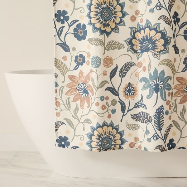 Becky Cameron Timeless Floral Patterned Shower Curtain - 72" x 72" - Navy Sun Floral