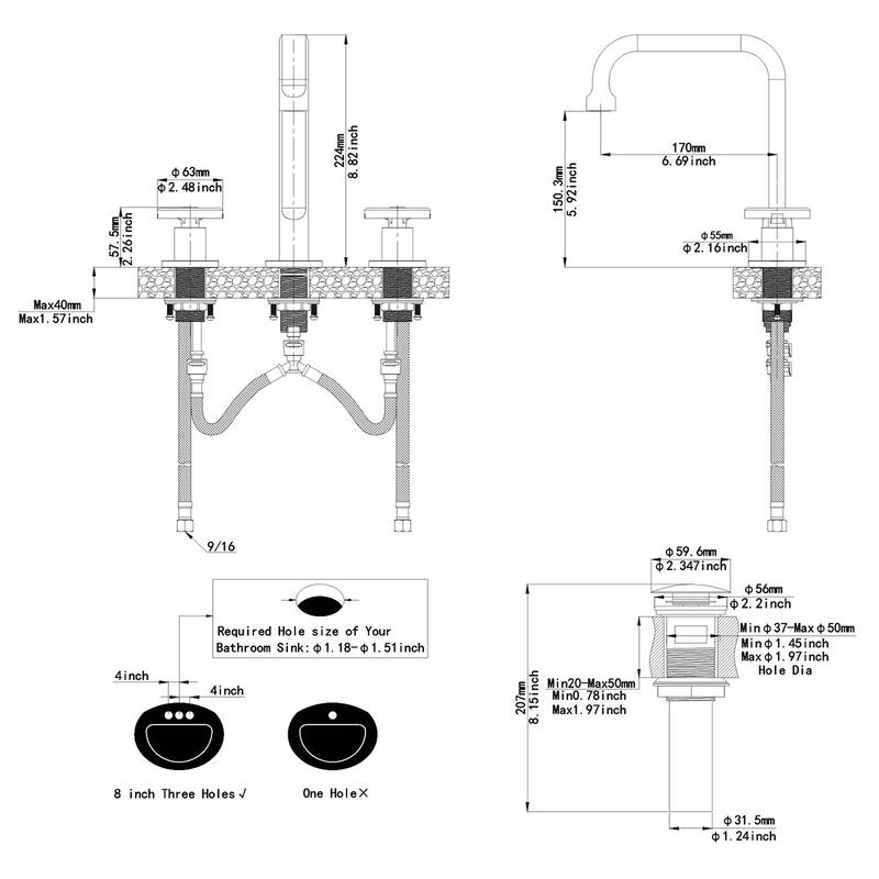 Widespread Bathroom Faucet with Industrial Round Handles Pop-Up Drain