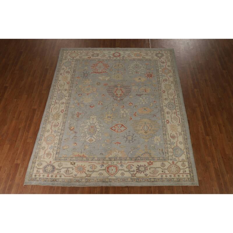 Hand Knotted Oriental 100% Wool Carpet Transitional All-Over Greys & Charcoal Oushak Area Rug - 9' 8'' X 8' 1''