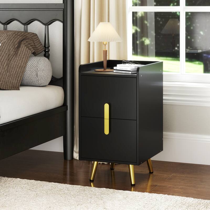 Gymax 2PCS Nightstand w/ Charging Station Home Bedside Sofa Side