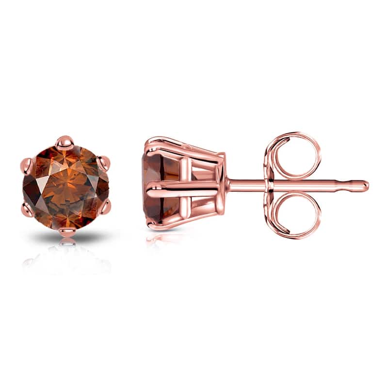 Auriya 14k Gold 1ctw Brown Diamond Stud Earrings 6-prong (SI1-SI2) - Rose