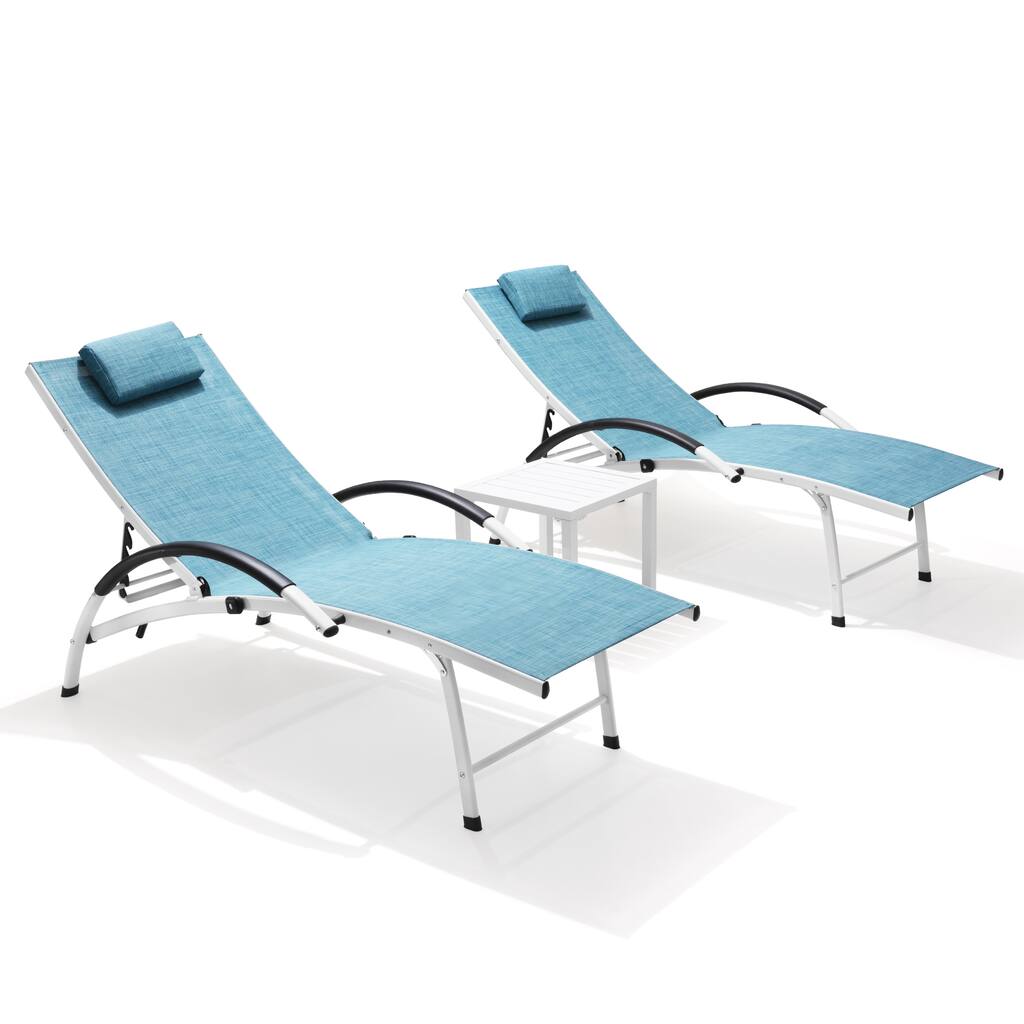 Outdoor Folding Adjustable Portable Chaise Lounge Chairs and Table Set