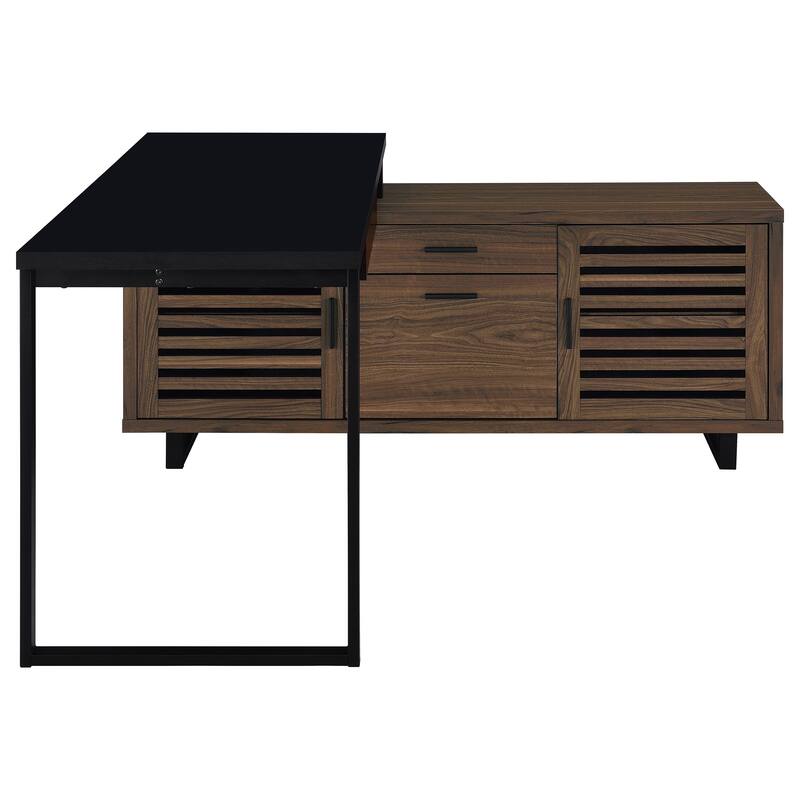Maddox 60-Inch L-Shape Office Computer Desk Black And Walnut