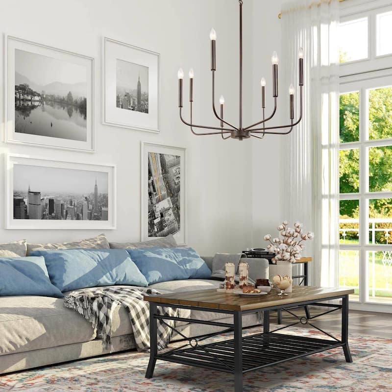The Gray Barn Modern Farmhouse 8-Light Chandelier Transitional Black Ceiling Light for Living Room - D 26"x H 35.5"