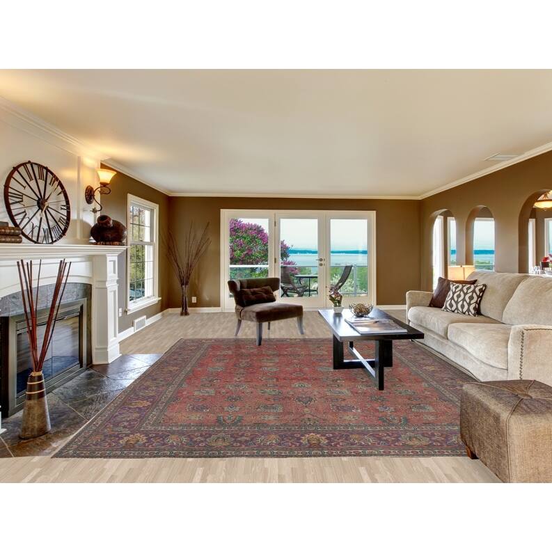 Hand Knotted Oriental 100% Wool Carpet Traditional All-Over Pink Tabriz Area Rug - 12' 8'' X 9' 8''