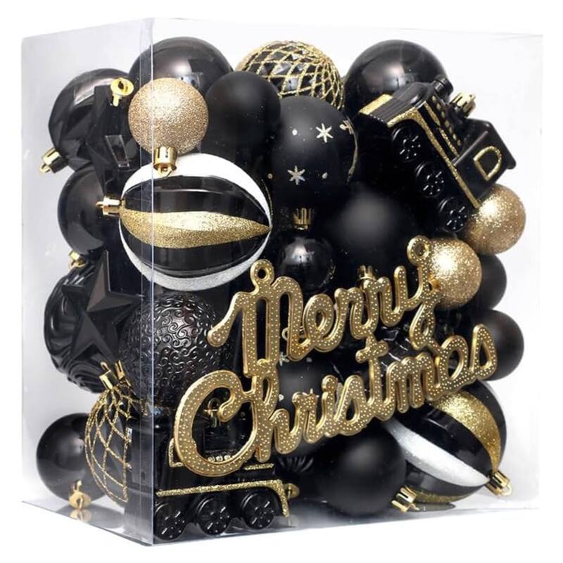 65 Pcs Christmas Decoration Ball Ornaments Set for Holiday Party Wedding - N/A - Black