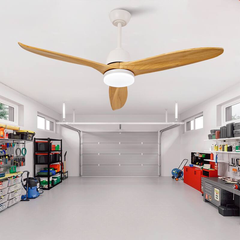 Hot sales 52 Inch Black Ceiling Fan With 3 Color Dimmable 5 Solide Wood Blades Remote Control Reversible DC Motor With Led Light