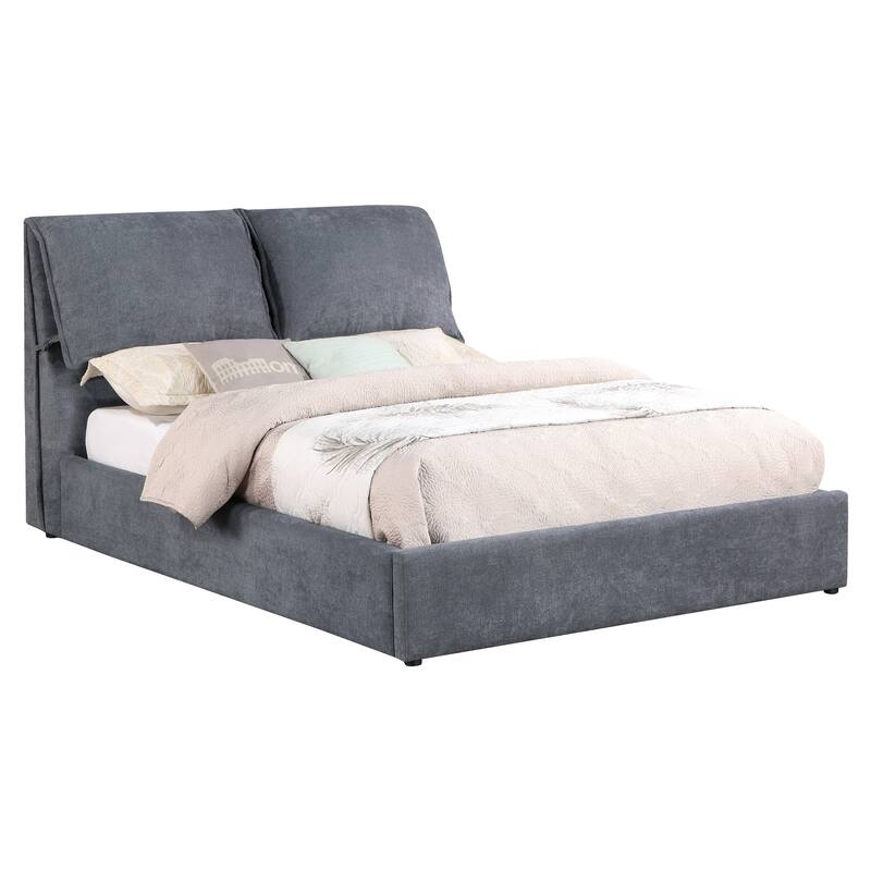 Brewster Charcoal Grey Pillow Headboard Platform Bed