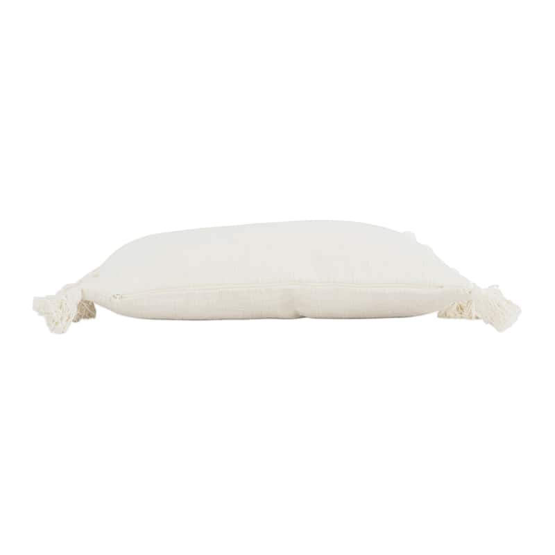 Woven Cotton Slub Lumbar Pillow with Tassels