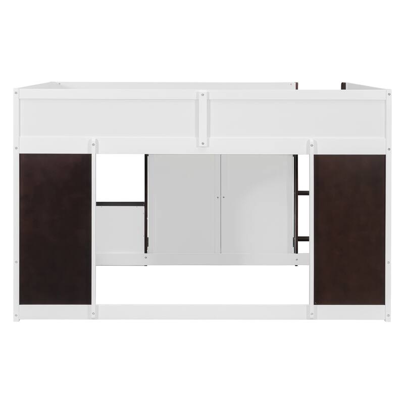 Full Size House Loft Bed Kids Playhouse Bed with Cabinets Secure Ladder Guardrails Cottage Style Canopy, Wooden House Bunk Bed