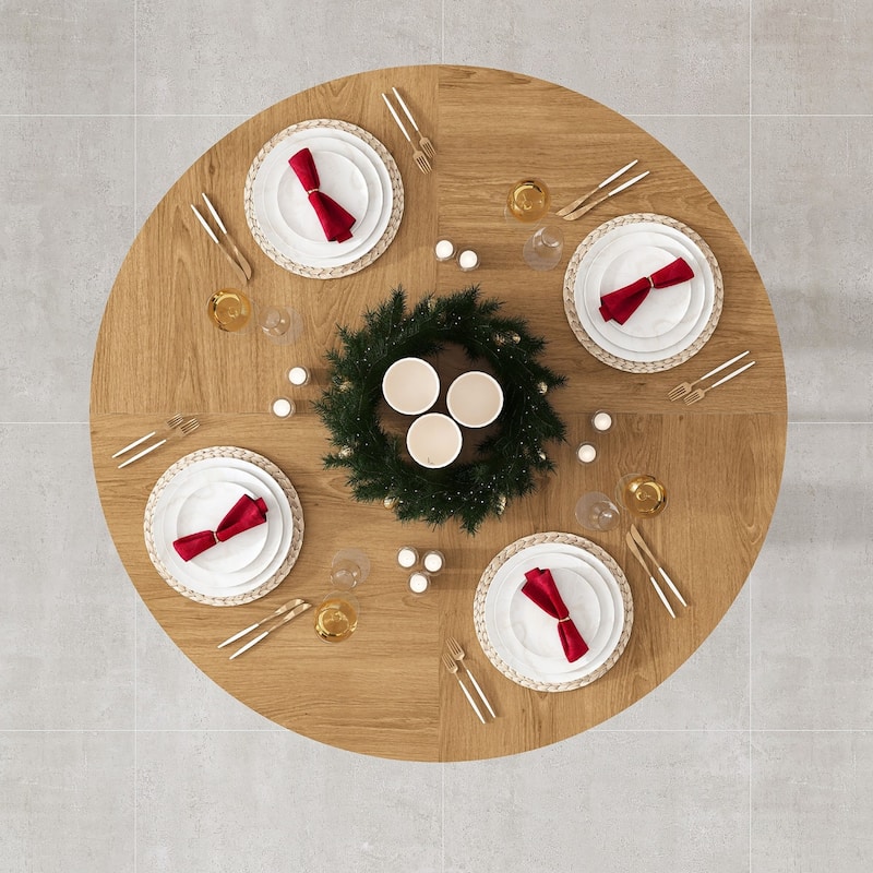 47.24" Farmhouse Round Wooden Dining Table with Oak Finish