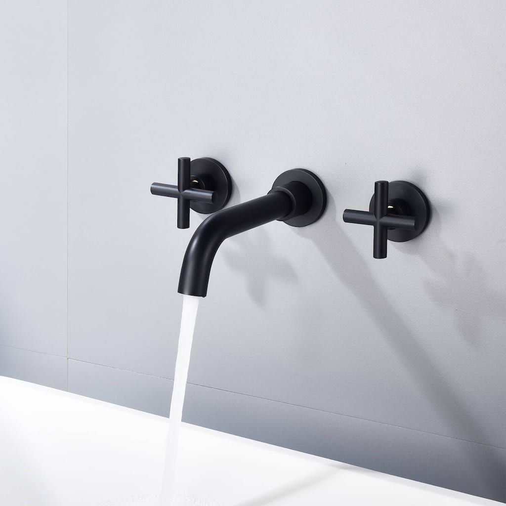 BATHLET Wall Mount Double Handles Cross Handle Bathroom Sink Faucet