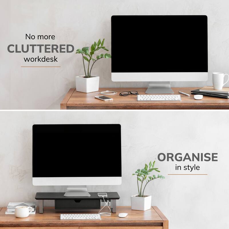 Jani Wood Monitor Stand Riser Desk - Ergonomic Design Stand, Desktop Organizer Table for Home, Office Workspace, Gaming Desk