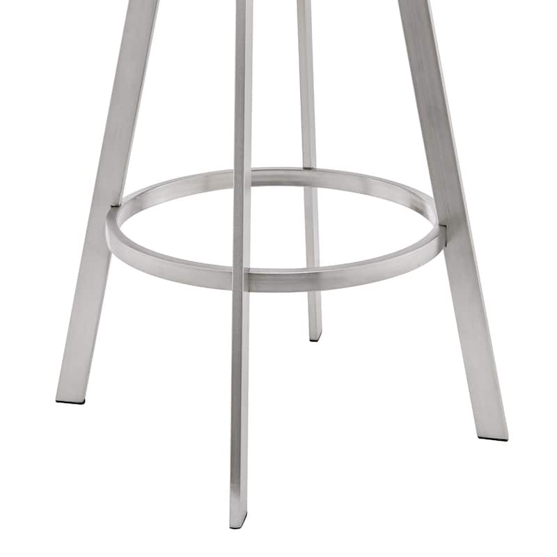 30" Mod White Faux Leather Brushed Silver Finish Swivel Bar Stool - 38" x 22" x 21"