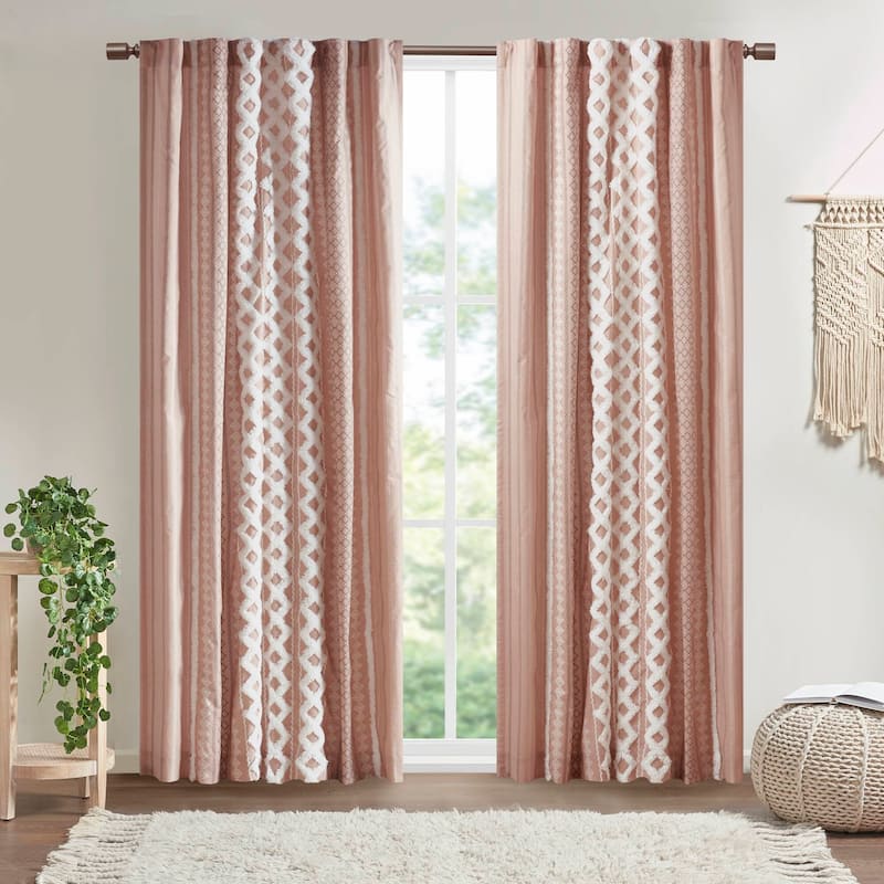 INK+IVY Imani Cotton Printed Single Curtain Panel with Chenille Stripe and Lining