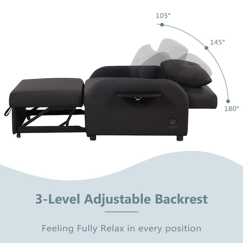 48.8"2-Seater Sleeper Sofa 3 in 1 with 2 Wing Table and USB Charge