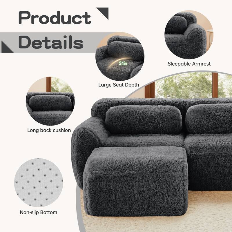 L-shaped Soft and Fluffy Plush Fabric,Modular Sectional Sofa Couches