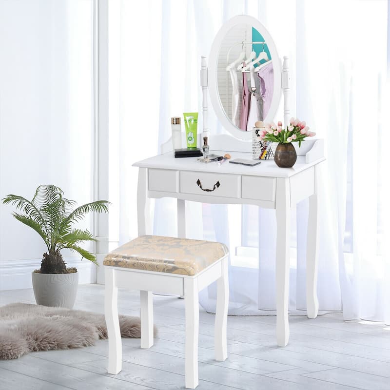 Costway Vanity Table Jewelry Makeup Desk Bench Dresser Stool