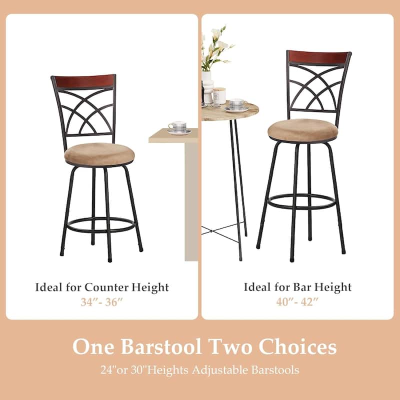 VECELO Counter Height Barstools Adjustable Bar Stools from 39.6-45.5Inch Upholstered Seat Swivel Barstool Set of 2/4/6