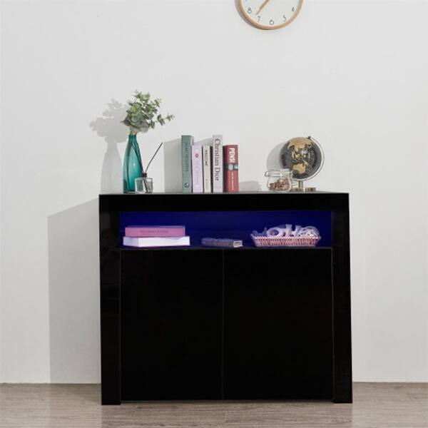 slide 2 of 7, Living Room Sideboard Storage Cabinet Modern black kitchen wood cupboard with 2 door