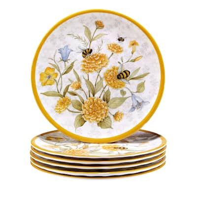 Certified International Bee Sweet 9" Melamine Salad/Dessert Plates, Set of 6 - 9" Dia