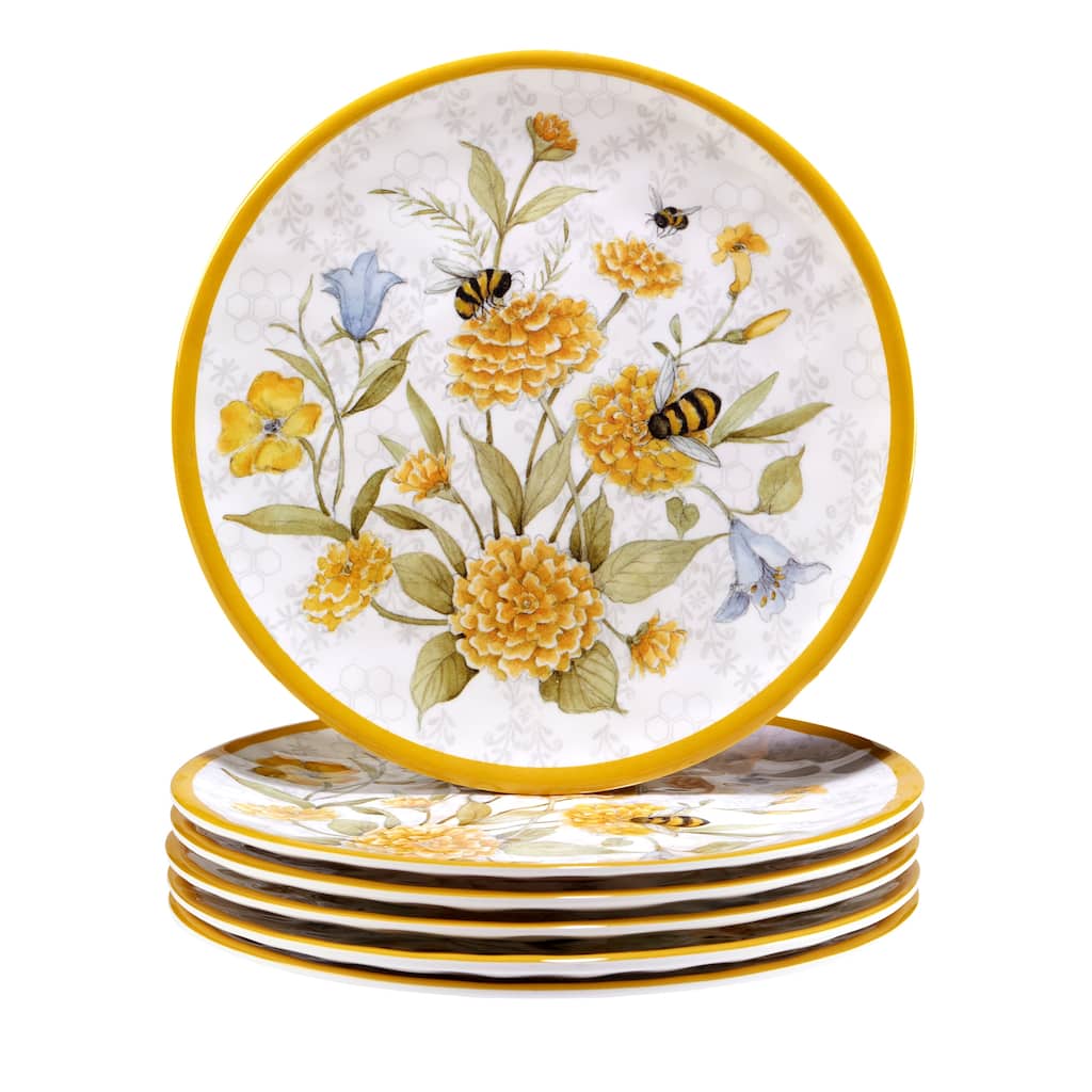Certified International Bee Sweet 9" Melamine Salad/Dessert Plates, Set of 6 - 9" Dia