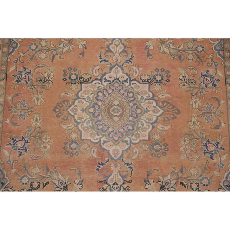 Hand Knotted Oriental 100% Wool Carpet Traditional Floral Oranges & Rust Mashad Area Rug - 9' 1'' X 5' 10''