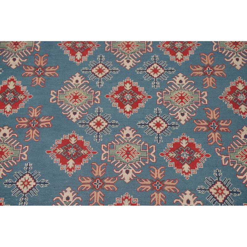 Blue Geometric Kazak Area Rug Handmade Traditional Wool Carpet - 8'2" x 11'6"