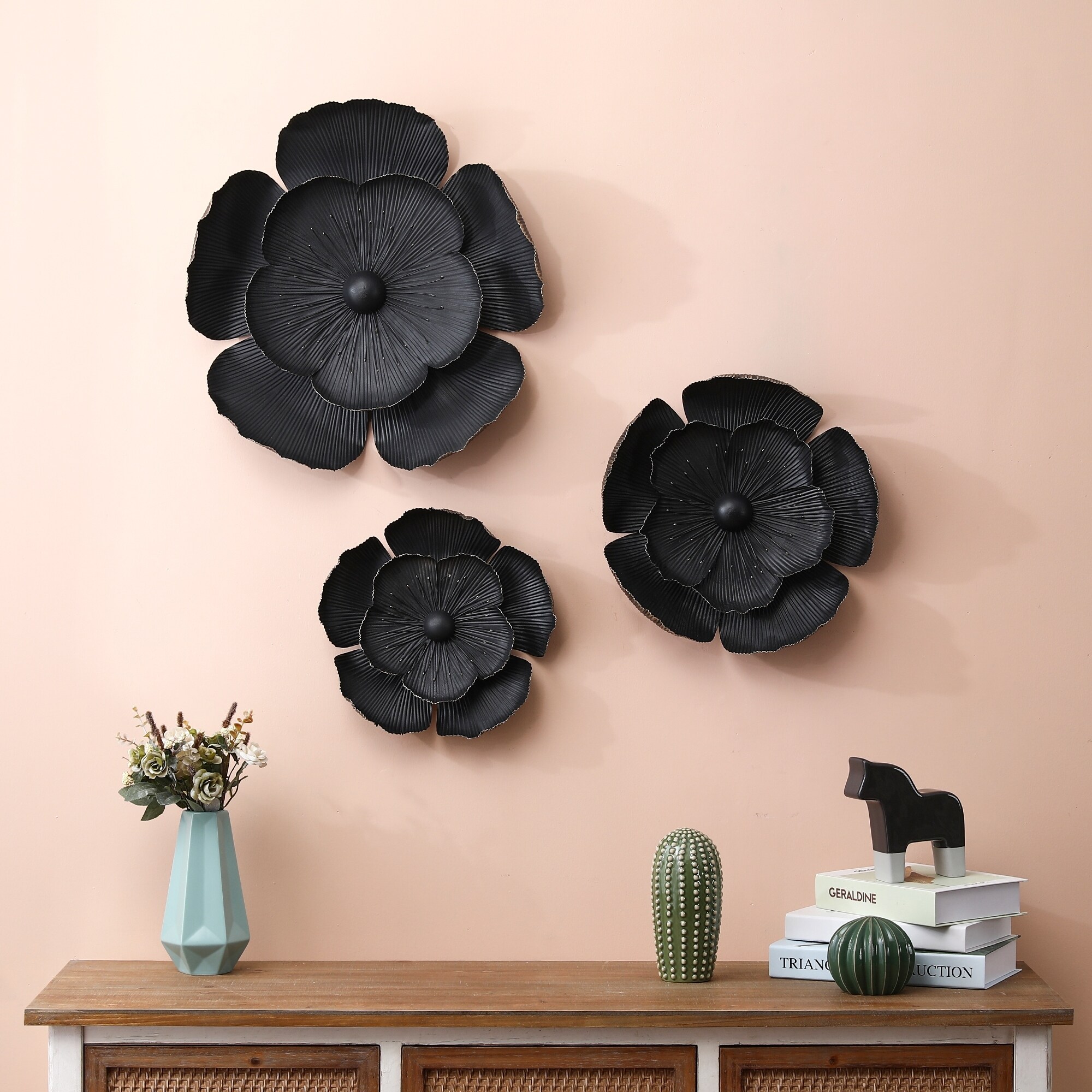 Shop 3 Piece Black Metal Flowers Wall Decor Overstock 31524947