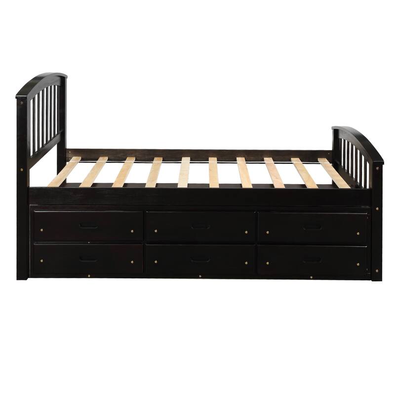 Twin Size Platform Storage Bed with 6 Drawers, Solid Wood Frame
