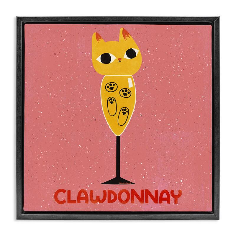 Stupell Clawdonnay Feline Wine Framed Floater Canvas Wall Art Design By Carrie Cantwell - 18 x 18 - Black