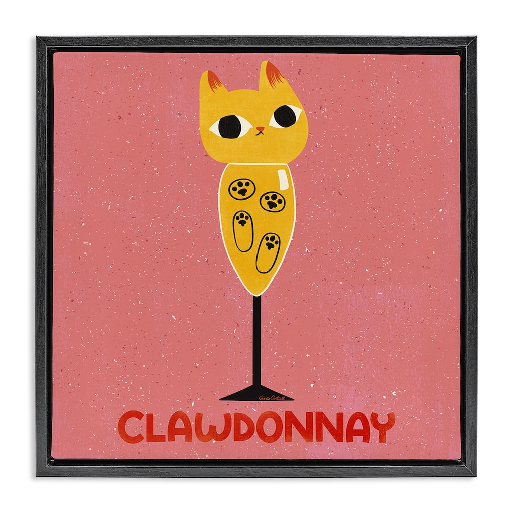Stupell Clawdonnay Feline Wine Framed Floater Canvas Wall Art Design By Carrie Cantwell