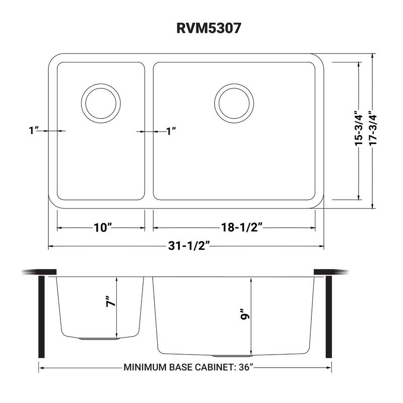 Ruvati 32-inch Undermount Kitchen Sink 30/70 Double Bowl 16 Gauge Stainless Steel - RVM5307 - 8' x 11'