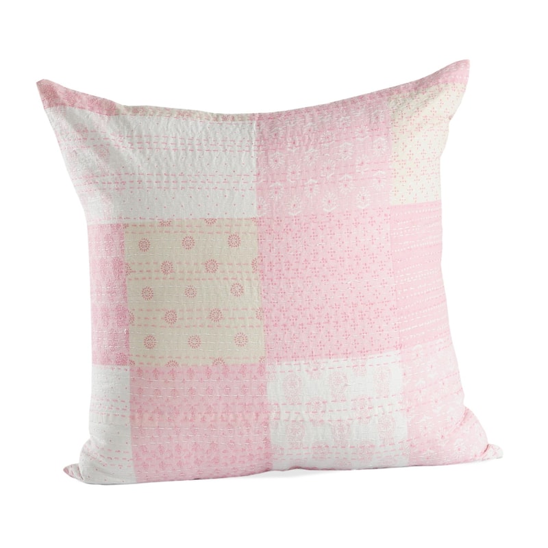 Handmade Patchwork Cotton Candy Square Throw Pillow - 20" - Pink and White
