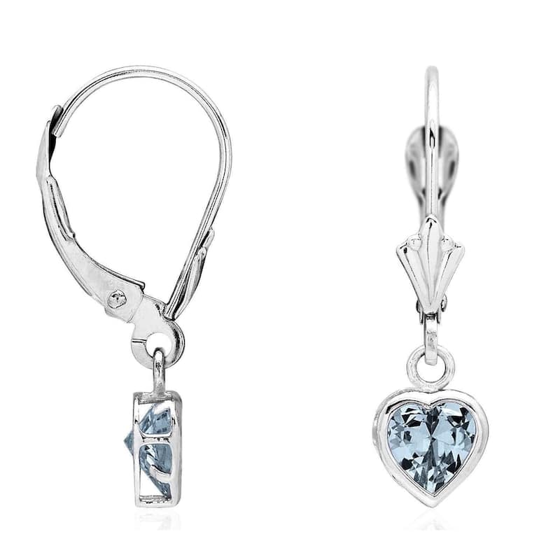 Curata Solid 14k White Gold Birthstone Heart-Shaped Cubic Zirconia Bezel Dangle Leverback Earrings (6mm x 25mm)