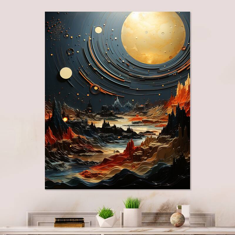 Designart "Celestial Golden Planet In Solar System II" Space Planet Gold Metal Art - Astronomy & Space Metal Art Work