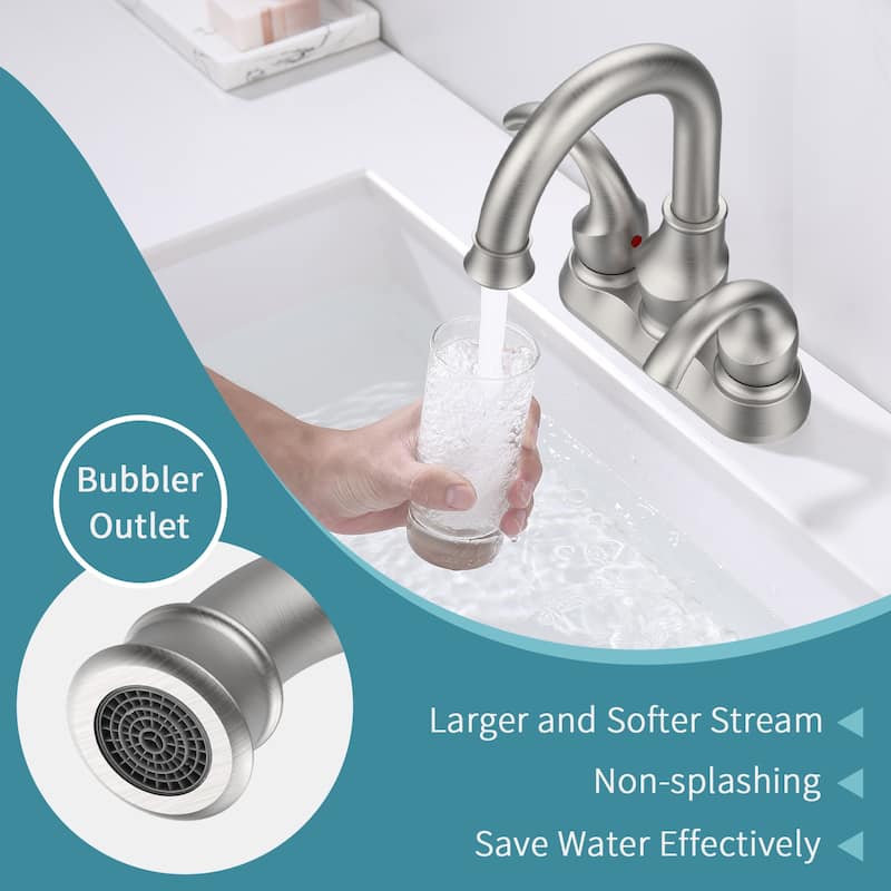 Modern 2 Handle 360 Degree Swivel Bathroom Vanity Sink Faucet with Pop Up Drain and Water Supply Hose, Aerator, Water Saving - White