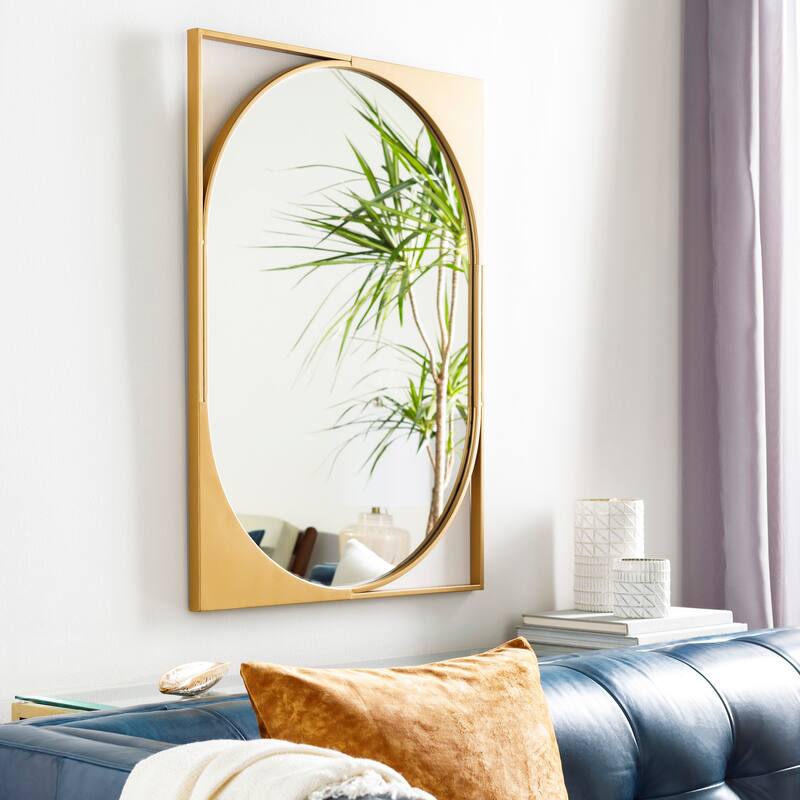 Babsen Gold Oval Rectangular Wall Mirror - 36"H x 26"W - 36"H x 26"W - Gold