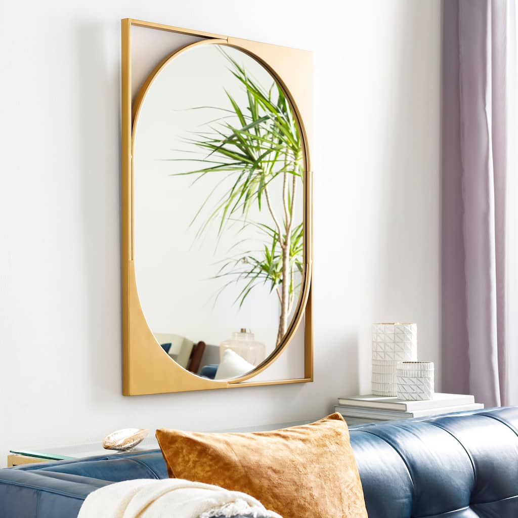 Babsen Gold Oval Rectangular Wall Mirror - 36"H x 26"W
