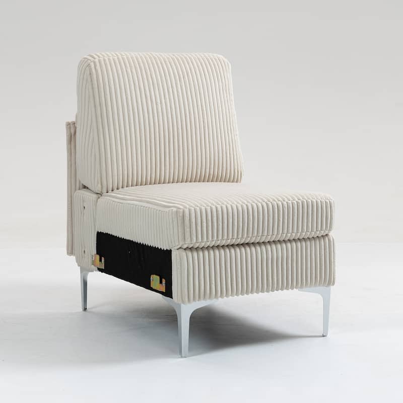 Modern Armless Accent Chair, Corduroy Upholstered Lounge Chair with Metal Legs, Small Single Sofa Chair for Living Room