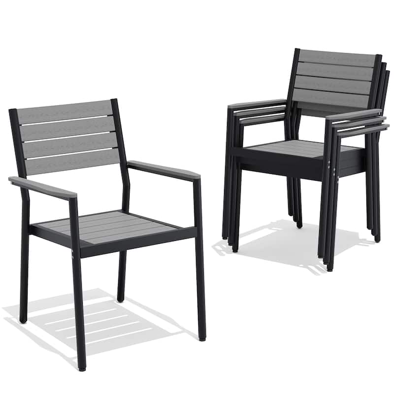 Pellebant Outdoor Patio Aluminum Dining Chairs with Armrest - 19.4" D x 18.9" W x 34.3" H - Grey-4PC