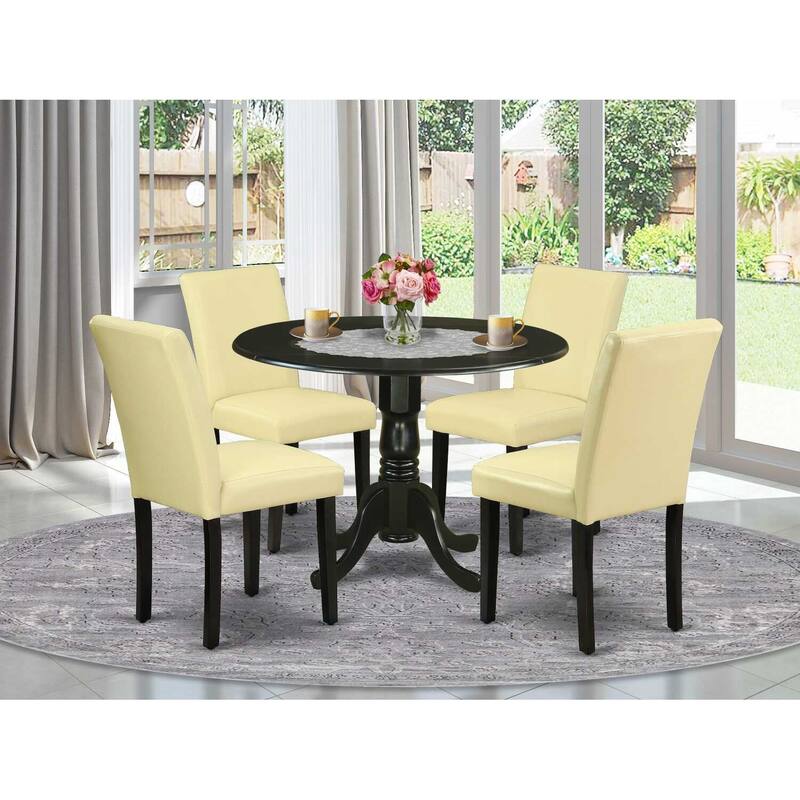 Rustic Dining Table Set for 4 - 5 Piece Kitchen Table with Chairs - Round Dropleaf Table - Black Finish