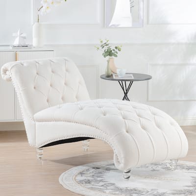 Modern 27.17" Upholstered Buttons Tufted Chaise Lounge Chair with Solid Wood Frame and Nailheads