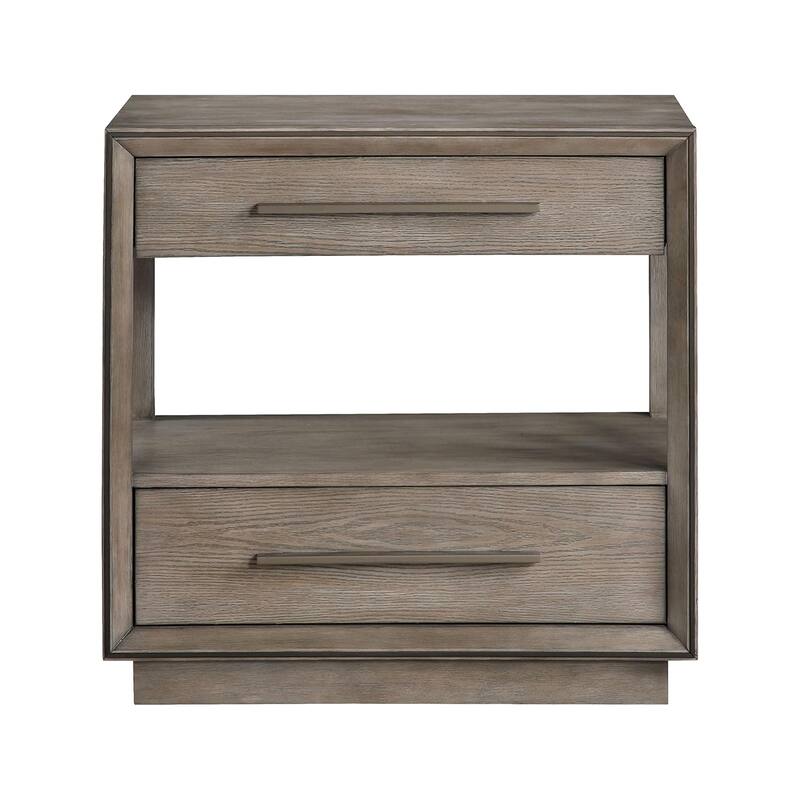 2 Drawers Wooden Nightstand with Extra-long Bar Pulls in Taupe Oak - Taupe Oak - 2-drawer